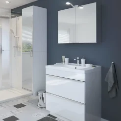Meuble vasque à poser blanc l.80 cm Imandra + plan vasque blanc céramique Lana, GoodHome