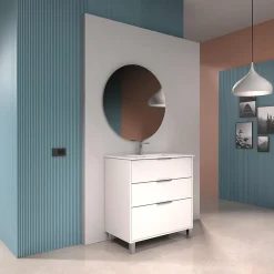 Meuble vasque à poser blanc mat l.60 cm + plan simple vasque porcelaine, Futurbath Louna