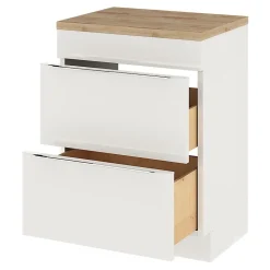 Meuble vasque à poser blanc brillant l.60 cm Imandra + plan de toilette chêne massif Hartland, GoodHome