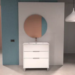 Meuble vasque à poser blanc mat l.80 cm + plan simple vasque porcelaine, Futurbath Louna