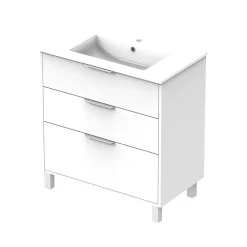 Meuble vasque à poser blanc mat l.80 cm + plan simple vasque porcelaine, Futurbath Louna