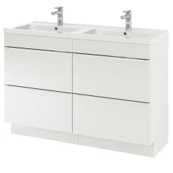 Meuble vasque à poser blanc brillant l.120 cm Imandra + plan double vasque blanc céramique Nira, GoodHome
