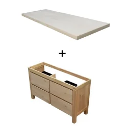 Meuble vasque à poser chêne massif et plaqué chêne l.140 cm + plan de toilette stratifié effet chêne, Cooke & Lewis Harmon
