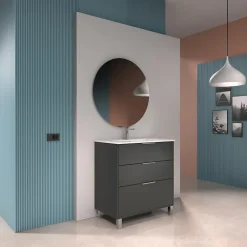 Meuble vasque à poser gris anthracite l.80 cm + plan simple vasque porcelaine, Futurbath Louna