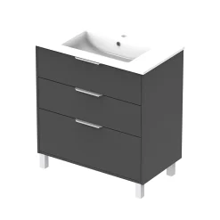 Meuble vasque à poser gris anthracite l.80 cm + plan simple vasque porcelaine, Futurbath Louna