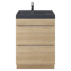 Meuble vasque à poser Imandra effet chêne l.60 cm + plan vasque noir résine Mila, GoodHome