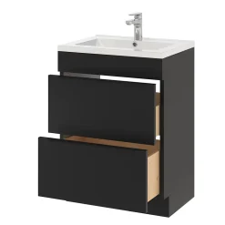 Meuble vasque à poser noir mat l.60 cm Imandra + plan vasque blanc céramique Nira, GoodHome