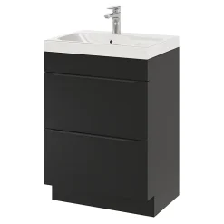 Meuble vasque à poser noir mat l.60 cm Imandra + plan vasque blanc résine Mila, GoodHome