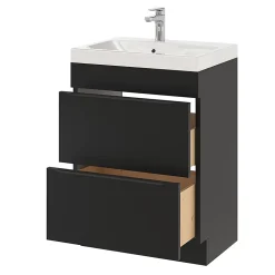 Meuble vasque à poser noir mat l.60 cm Imandra + plan vasque blanc résine Mila, GoodHome