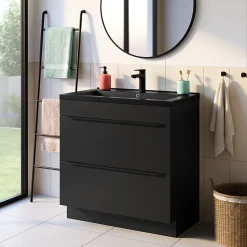 Meuble vasque à poser noir mat l.80 cm Imandra + plan vasque noir céramique Nira, GoodHome