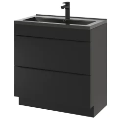Meuble vasque à poser noir mat l.80 cm Imandra + plan vasque noir céramique Nira, GoodHome