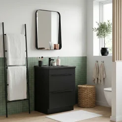 Meuble vasque à poser noir mat l.60 cm Imandra + plan vasque noir céramique Nira, GoodHome