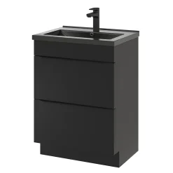 Meuble vasque à poser noir mat l.60 cm Imandra + plan vasque noir céramique Nira, GoodHome