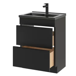 Meuble vasque à poser noir mat l.60 cm Imandra + plan vasque noir céramique Nira, GoodHome