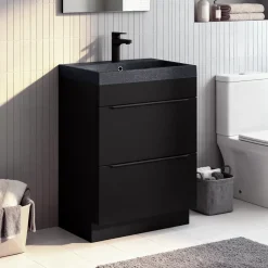 Meuble vasque à poser noir mat l.60 cm Imandra + plan vasque noir résine Mila, GoodHome