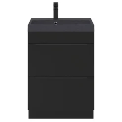Meuble vasque à poser noir mat l.60 cm Imandra + plan vasque noir résine Mila, GoodHome