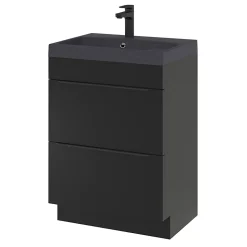 Meuble vasque à poser noir mat l.60 cm Imandra + plan vasque noir résine Mila, GoodHome
