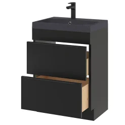 Meuble vasque à poser noir mat l.60 cm Imandra + plan vasque noir résine Mila, GoodHome