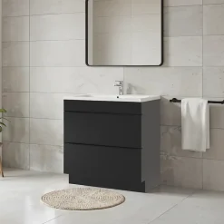 Meuble vasque à poser noir mat l.80 cm Imandra + plan vasque blanc céramique Nira, GoodHome
