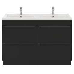 Meuble vasque à poser noir mat l.120 cm Imandra + plan double double vasque blanc céramique Nira, GoodHome