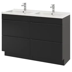 Meuble vasque à poser noir mat l.120 cm Imandra + plan double double vasque blanc céramique Nira, GoodHome