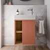 Meuble vasque Abricot mat de salle de bain 55x24x59cm (LxPxH) 1 porte à droite + 2 cases rangement - BELDIVO