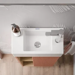 Meuble vasque Abricot mat de salle de bain 55x24x59cm (LxPxH) 1 porte à droite + 2 cases rangement - BELDIVO