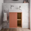 Meuble vasque Abricot mat de salle de bain 55x24x59cm (LxPxH) 1 porte à gauche + 2 cases rangement - BELDIVO