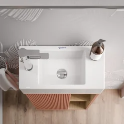 Meuble vasque Abricot mat de salle de bain 55x24x59cm (LxPxH) 1 porte à gauche + 2 cases rangement - BELDIVO
