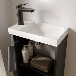 Meuble vasque Anthracite mat strié de salle de bain 40x22x55cm (LxPxH) + vasque céramique, Poignée Noir mat - TIM40