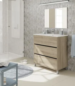Meuble Vasque avec miroir coloris Cambrian - Hauteur 90 x Longueur 81.5 x Profondeur 46.5 cm