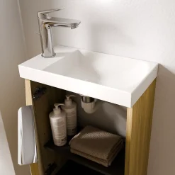 Meuble vasque Beige strié de salle de bain 40x22x55cm (LxPxH) + vasque céramique, Poignée Chrome - TIM40