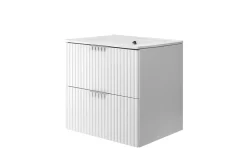 Meuble vasque, Blanc, 60 x 57 x 46 cm, poignée argentée, sans plateau