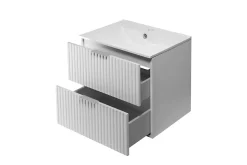 Meuble vasque, Blanc, 60 x 57 x 46 cm, poignée argentée, sans plateau