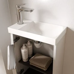 Meuble vasque Blanc mat strié de salle de bain 40x22x55cm (LxPxH) + vasque céramique, Poignée Chrome - TIM40