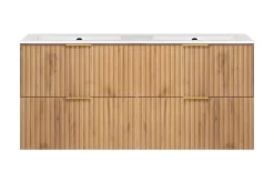 Meuble vasque, Chêne Craft, 120 (2 x 60) x 57 x 46 cm, poignée dorée, sans plateau