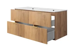 Meuble vasque, Chêne Craft, 120 (2 x 60) x 57 x 46 cm, poignée dorée, sans plateau