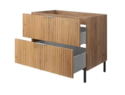 Meuble vasque, Chêne Craft, 80 x 77 x 46 cm, poignée argentée, pieds noirs, sans plateau