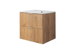 Meuble vasque, Chêne Craft, 60 x 57 x 46 cm, poignée argentée, sans plateau