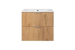 Meuble vasque, Chêne Craft, 60 x 57 x 46 cm, poignée argentée, sans plateau