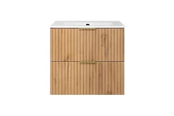 Meuble vasque, Chêne Craft, 60 x 57 x 46 cm, poignée dorée, sans plateau