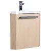 Meuble vasque d'angle compact suspendu effet chêne + plan vasque blanc en résine, Homesight Skino
