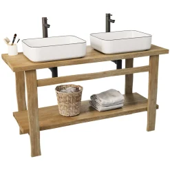 Meuble vasque en chêne massif vieilli l.140 x H.78 x P.50 cm, Homesight Taby