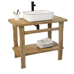 Meuble vasque en chêne massif vieilli l.95 x H.78 x P.50 cm, Homesight Taby