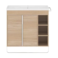 Meuble vasque faible profondeur effet bois avec porte-serviette l.85 x H.82 x P.36 cm Maza + plan vasque céramique Nira, GoodHome