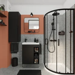 Meuble vasque faible profondeur noir avec porte-serviettes l.65 x H.82 x P.36 cm + plan vasque blanc résine, GoodHome Maza