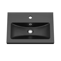 Meuble vasque faible profondeur blanc avec porte-serviettes l.65 x H.82 x P.36 cm Maza + plan vasque céramique noir Nira, GoodHome