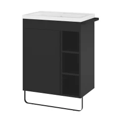 Meuble vasque faible profondeur noir avec porte-serviettes l.65 x H.82 x P.36 cm Maza + plan vasque blanc céramique Nira, GoodHome