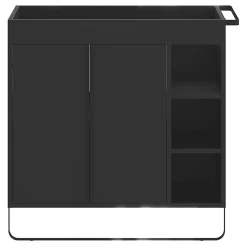 Meuble vasque faible profondeur noir avec porte-serviettes l.85 x H.82 x P.36 cms + plan vasque blanc résine, GoodHome Maza