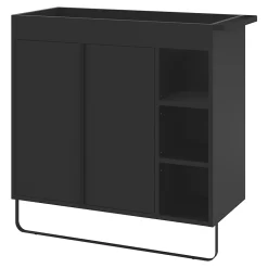 Meuble vasque faible profondeur noir avec porte-serviettes l.85 x H.82 x P.36 cms + plan vasque blanc résine, GoodHome Maza